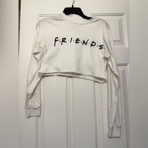 White Cropped Long Sleeve 'Friends' Shirt
